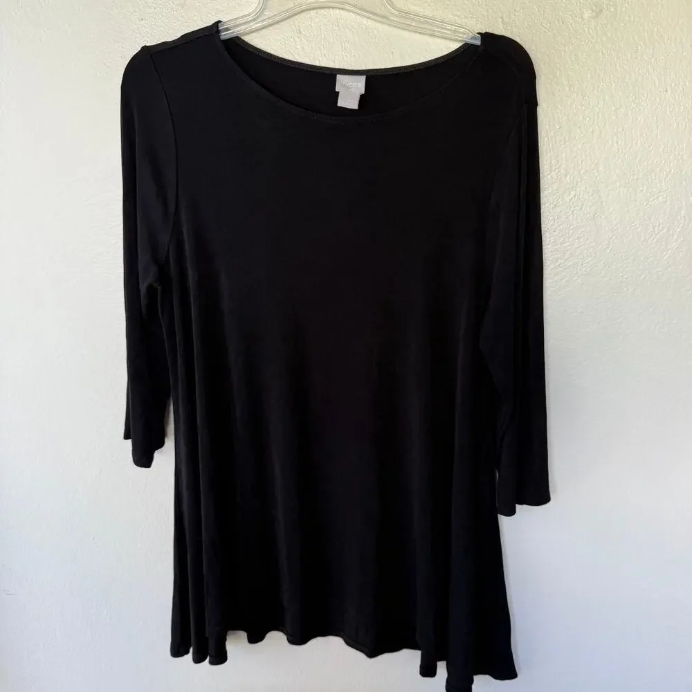 Chico's Travelers black 3/4 sleeves relaxed flowing A-line Size XL - Picture 2 of 7